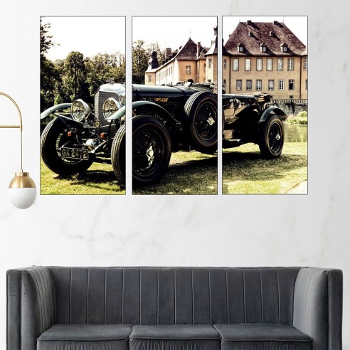 Ретро автомобил пред замък - картина пано за стена - 2