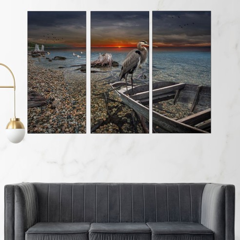 Порутена лодка на брега - картина пано за стена - 2