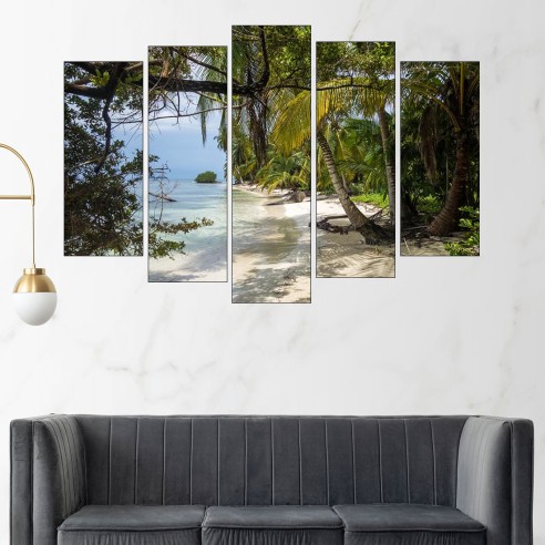 Карибски плаж с палми - картина пано за стена - 3