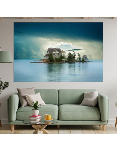 Къща на остров в езерото - картина пано за стена - 1