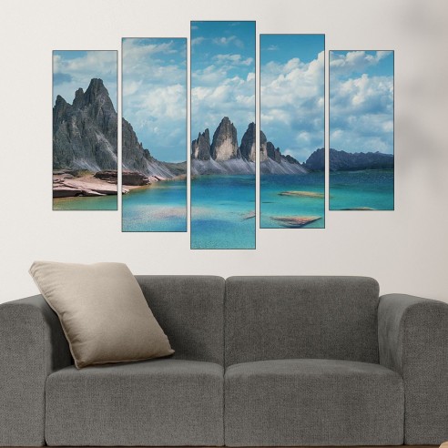 Пейзаж на езеро и скали - картина пано за стена - 3