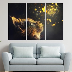 Коте и пеперуда  - картина пано за стена - 1 2