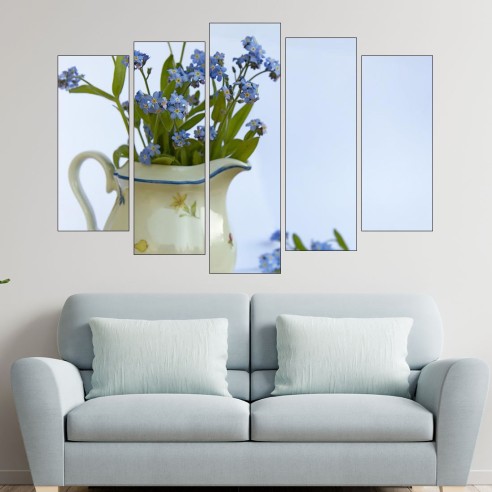 Сини пролетни цветя във ваза  - картина пано за стена - 3