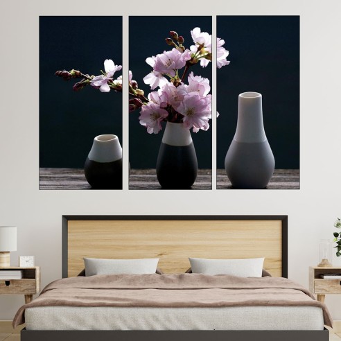 Вишнев цвят във ваза - картина пано за стена - 1