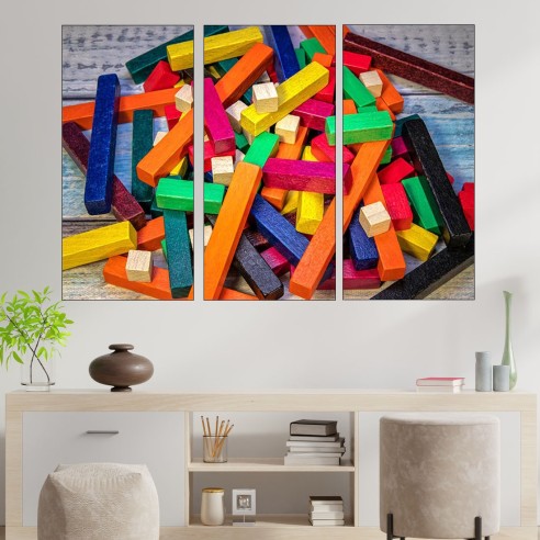 Многоцветни дървени пръчки  - картина пано за стена - 2