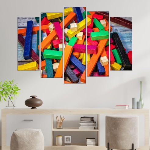 Многоцветни дървени пръчки  - картина пано за стена - 3