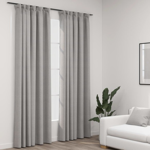 Затъмняващи завеси с куки имитация лен 2 бр. сиви 140x225 см - 4