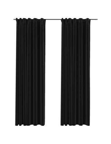 Затъмняващи завеси с куки имитация лен 2 бр. антрацит 140x245 см - 1