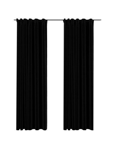 Затъмняващи завеси с куки имитация лен 2 бр. черни 140x245 см - 1