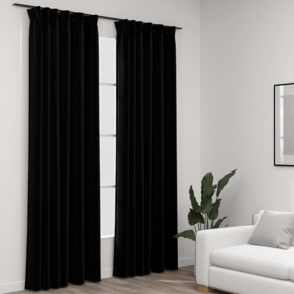 Затъмняващи завеси с куки имитация лен 2 бр. черни 140x245 см - 4