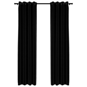 Затъмняващи завеси имитация лен с отвори 2 бр. черни 140x245 см - 1