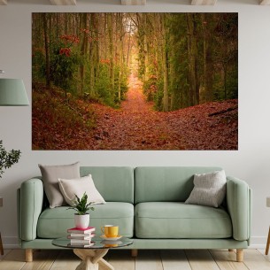 Есенна пътека в иглолистна гора - картина пано за стена - 1