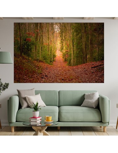 Есенна пътека в иглолистна гора - картина пано за стена - 1