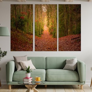 Есенна пътека в иглолистна гора - картина пано за стена - 1 2