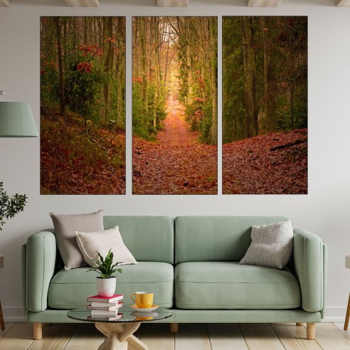 Есенна пътека в иглолистна гора - картина пано за стена - 2