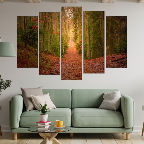 Есенна пътека в иглолистна гора - картина пано за стена - 3