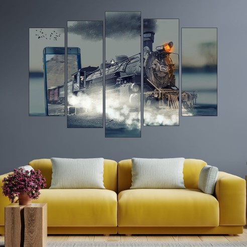 Манипулация влак с парен локомотив - картина пано за стена - 3