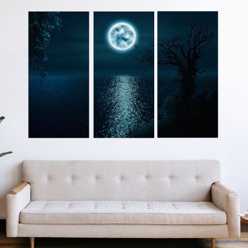 Лунна пътека през езерото - картина пано за стена - 2