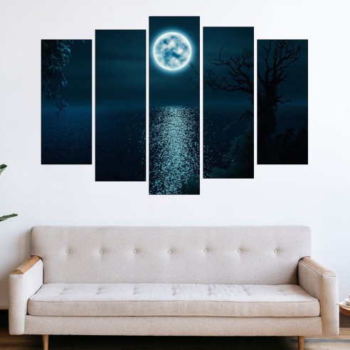 Лунна пътека през езерото - картина пано за стена - 3