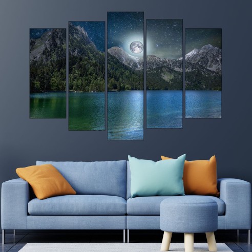 Езеро на лунна светлина - картина пано за стена - 3