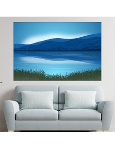 Рисунка на езеро и планини - картина пано за стена
