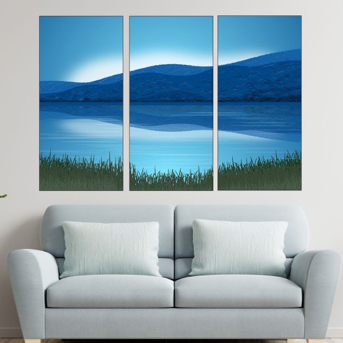 Рисунка на езеро и планини - картина пано за стена - 2