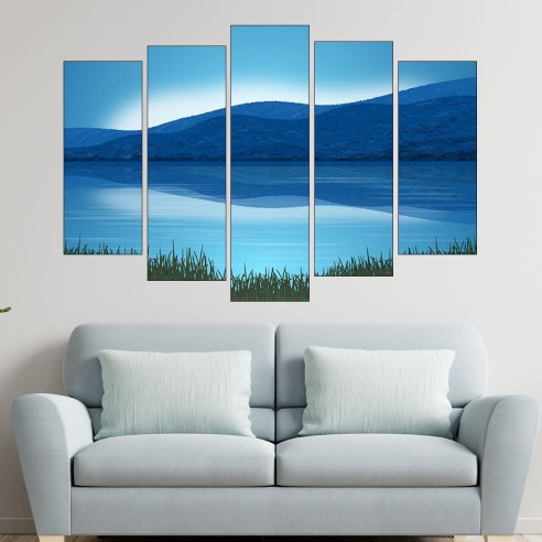 Рисунка на езеро и планини - картина пано за стена - 3