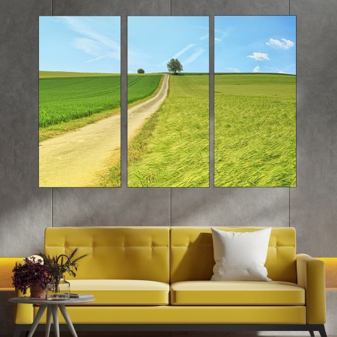 Черен път в полето - картина пано за стена - 2