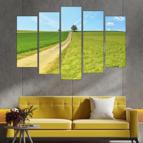 Черен път в полето - картина пано за стена - 3