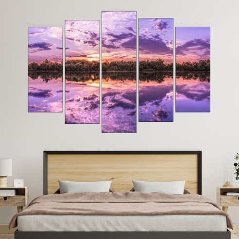 Езеро с лилави води - картина пано за стена - 3