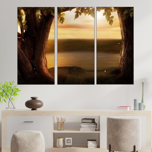 Вековни дървета и езеро - картина пано за стена - 2