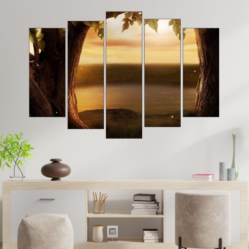 Вековни дървета и езеро - картина пано за стена - 3