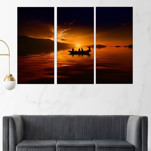 Рибари се прибират по залез - картина пано за стена - 2