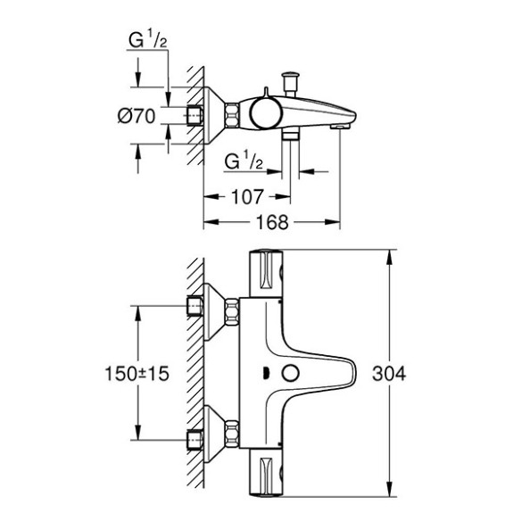 Grohe grohtherm 800 термостатен смесител за вана - 2