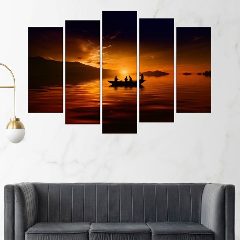 Рибари се прибират по залез - картина пано за стена - 3