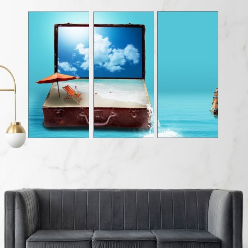 Плаж в куфар - колаж - картина пано за стена - 1