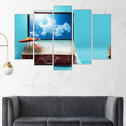 Плаж в куфар - колаж - картина пано за стена - 3
