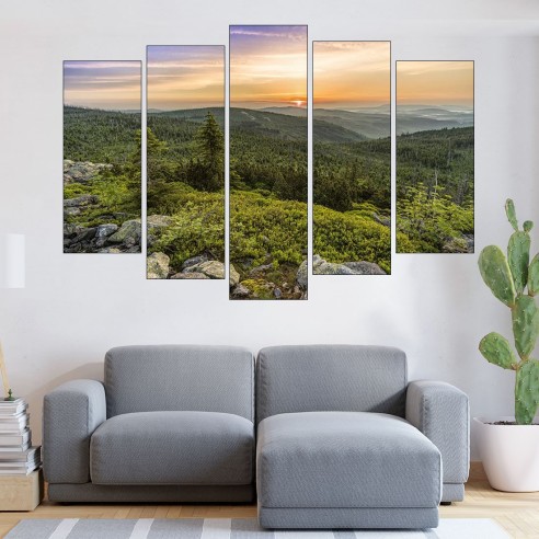 Красив планински изгрев - картина пано за стена - 3