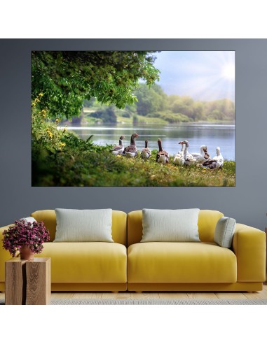Диви гъски на езерото - картина пано за стена - 2