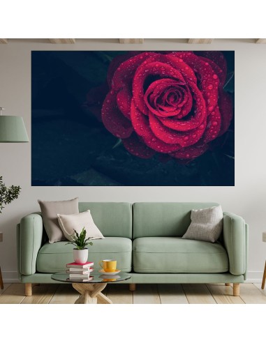 Червена роза с дъждовни капки - картина пано за стена - 1
