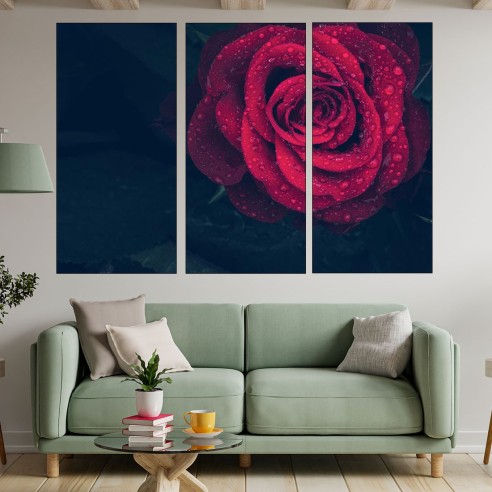 Червена роза с дъждовни капки - картина пано за стена - 2