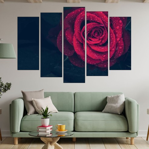 Червена роза с дъждовни капки - картина пано за стена - 3
