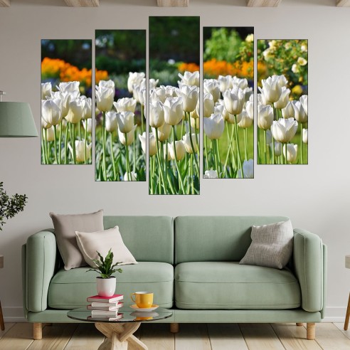 Цъфнали бели лалета - картина пано за стена - 3