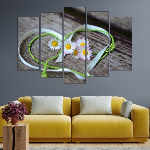 Маргаритки и сърце - картина пано за стена - 3