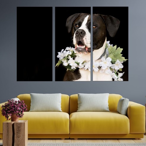 Портрет на куче с венец от цветя - картина пано за стена - 2