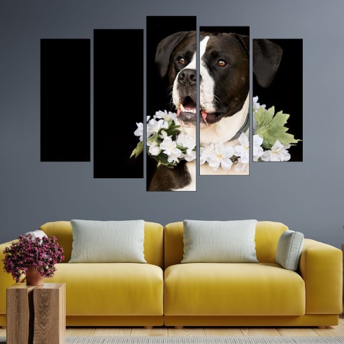 Портрет на куче с венец от цветя - картина пано за стена - 3