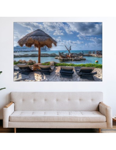 Шезлонги на тропически плаж - картина пано за стена - 1