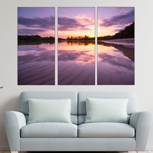 Красив залез над езеро - картина пано за стена - 1