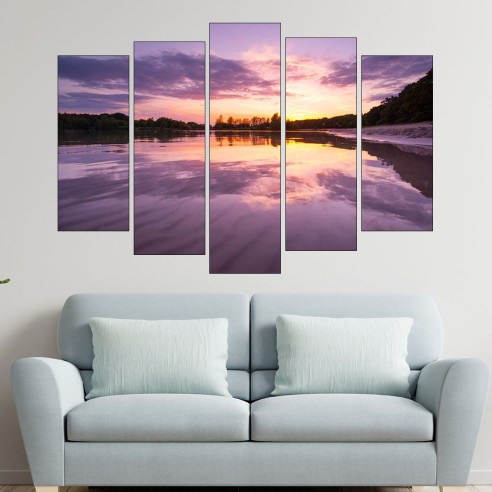 Красив залез над езеро - картина пано за стена - 3