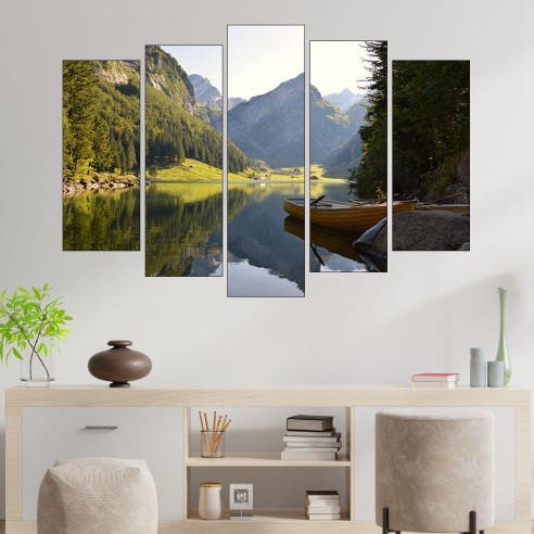 Планинско езеро в Алпите - картина пано за стена - 3